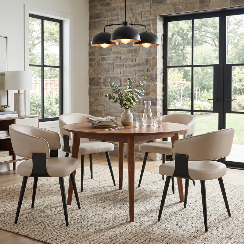 Modern Upholstered Dining Chairs Set of 2, Faux Leather Kitchen Side Chairs with Curved Open Back and Metal Legs, Easy Assembly