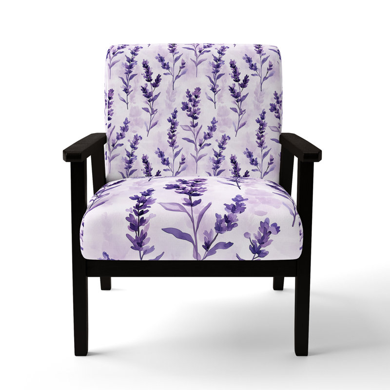 Chaise d'appoint Calming Florals - Fauteuil mauve lavande doux Dreams, Accoudoirs carrés noirs
