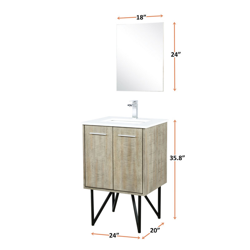 Rustique 24 po Meuble-lavabo pour salle de bain avec comptoir en quartz blanc, robinet et miroir mural 18 po, 20"