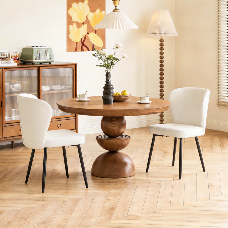 Modern Leather Upholstered Dining Chair With Metal Legs, White