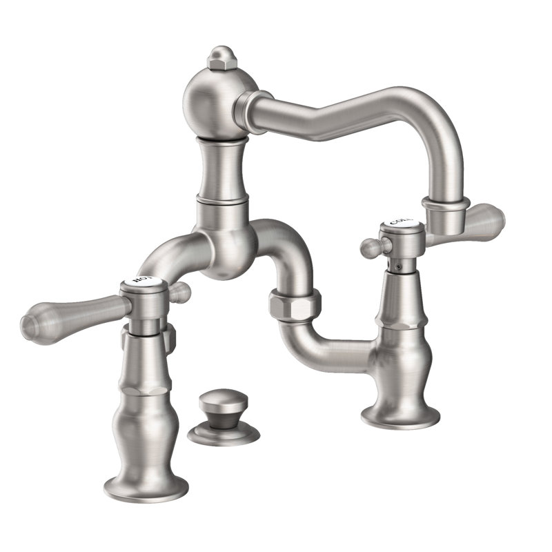 Chesterfield Bathroom Bridge Faucet with Drain Assembly, Stainless Steel (PVD), Bridge