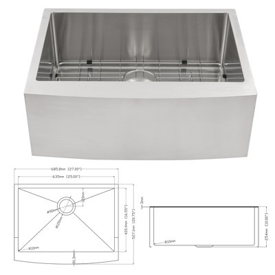 Évier de cuisine de ferme de 27 pouces - 27 po x 21 po x 10 po à tablier frontal en acier inoxydable avec évier de cuisine à cuve profonde de calibre 16 et profond de 10 pouces