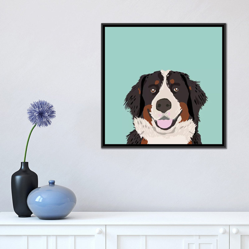 Bernese Mountain Dog, impression sur toile tendue, H 18 po x l 18 po x P 1,5 po, Toile avec cadre noir, Pas de tapis
