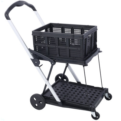 Collapsible Utility Cart Multi Use Functional Collapsible Shopping Carts 2-Tier Collapsible Shopping Cart With Baskets Carrito Para Supermercado Con R