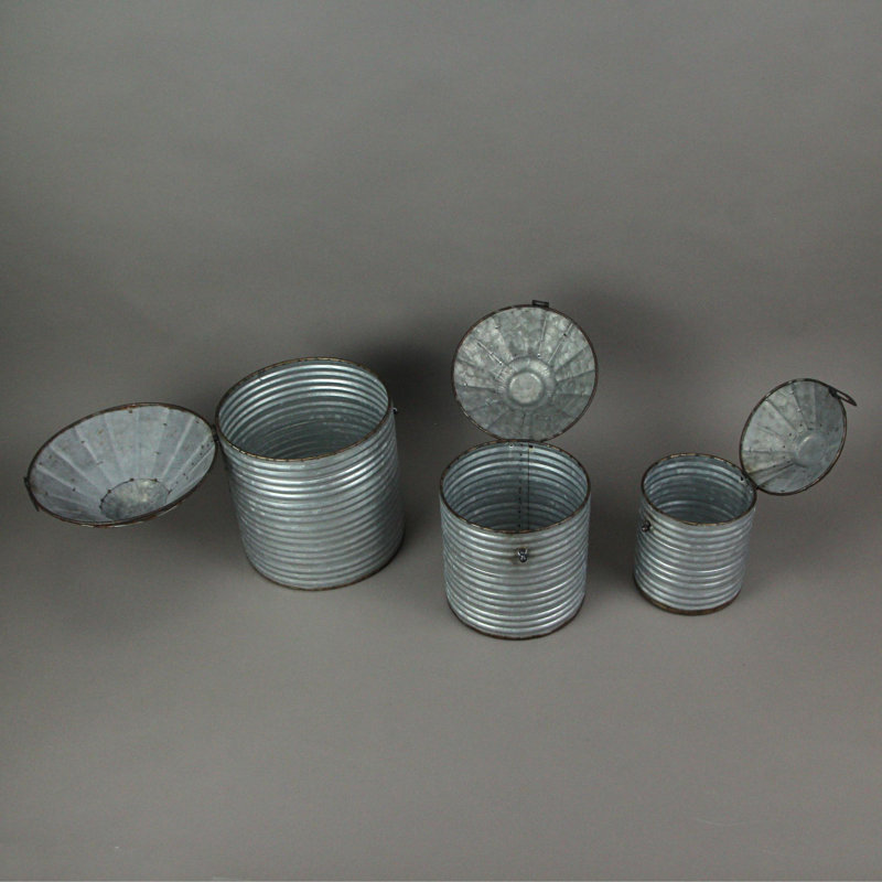 Set of 3 Grey Galvanized Metal Farmhouse Silo Canisters