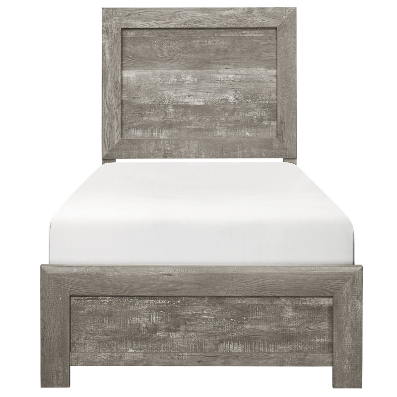 Lit simple en bois gris pour chambre à coucher, style rustique, avec tête de lit, longerons et sommier requis. Lit moderne, mobilier de chambre à coucher.