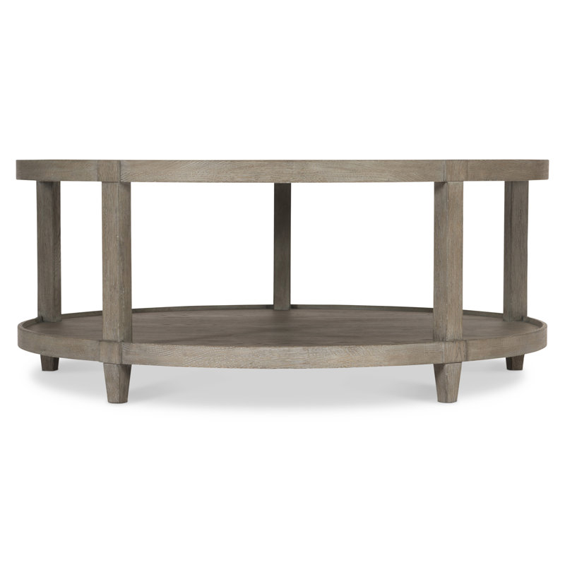 Transitional Cerused Oak Round Coffee Table with Storage in Pewter Gray