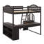 Lit mezzanine double en bois Kedryn avec bureau en U, compartiments de rangement et miroir à trois volets-106460668