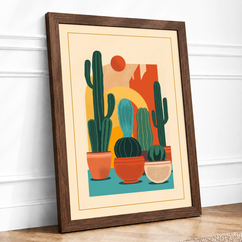 Desert Garden Mid-Century - Framed Print, A3 - 42.0 x 29.7 cm, Walnut