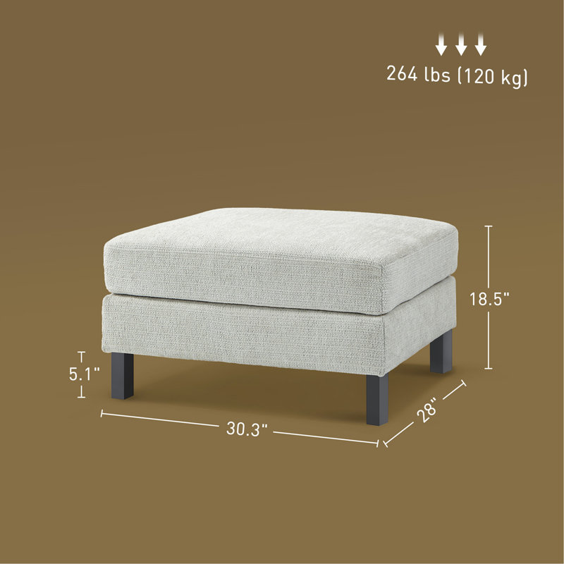 Module pour canapé modulaire modulaire, repose-pieds avec pieds en bois et ressorts ensachés pour le salon, la chambre à coucher, blanc crème
