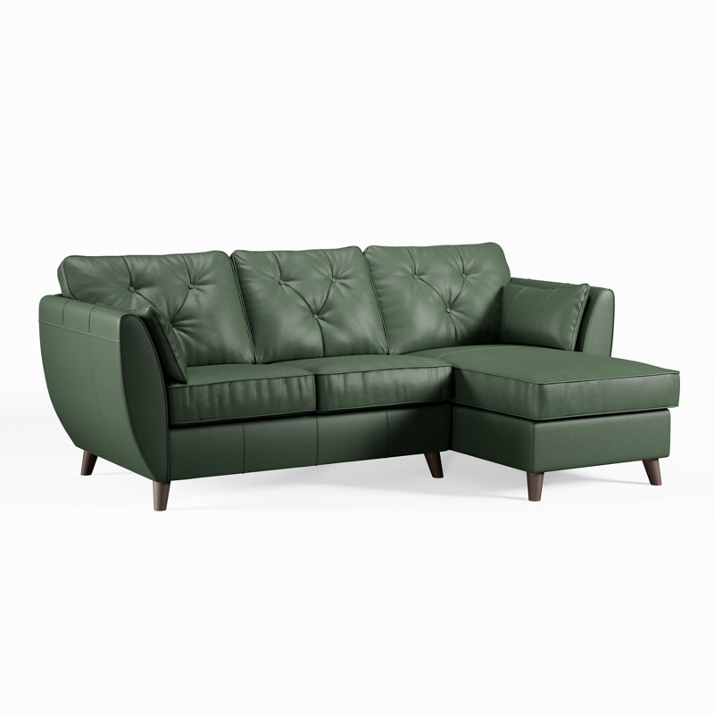 Hoxton 3 Seater Leather Maxi Sofa Chaise, Right Hand Facing, Hunter Green, Dark Wood