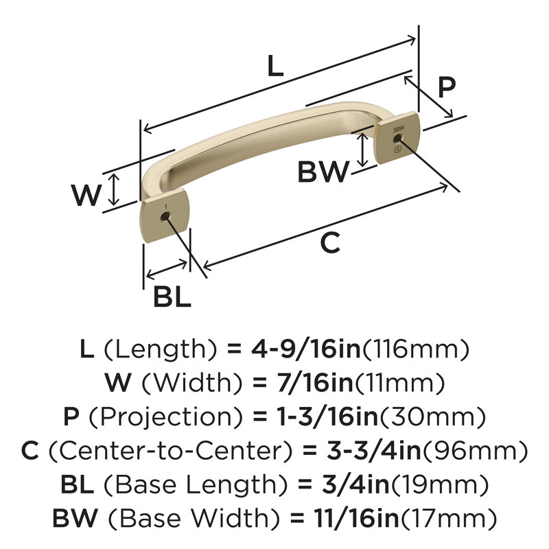 Surpass 3-3/4 inch (96mm) Center-to-Center Golden Champagne Cabinet Pull, 3 3/4", Golden Champagne