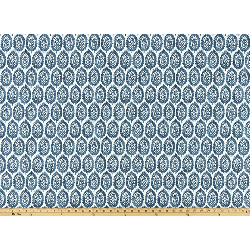 Coussin bleu indigo et feuille blanche, Square 17"