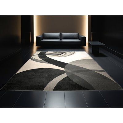 Tapis moelleux et moelleux à motif arc moderne et moelleux en brun - reliure grise