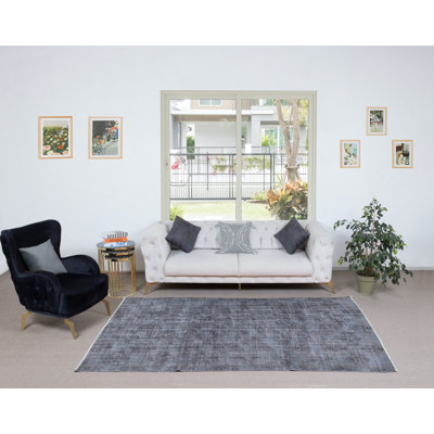 5.6x9 Ft Handmade Grey Area Rug for Entryway, Modern Turkish Wool Carpet for Living Room, Boho Rug