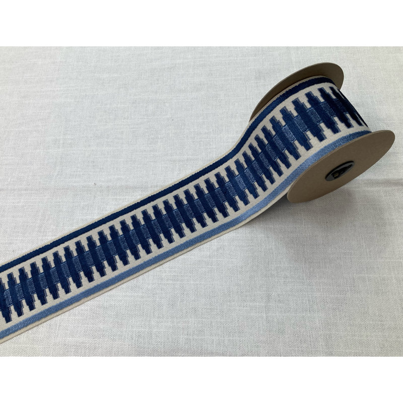 Velvet Fabric, Blue/Cream/Navy
