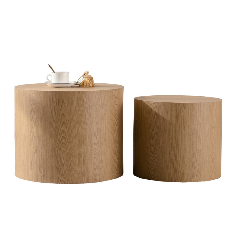 Ensemble de 2 tables basses rondes en bois Nesting, Bois naturel