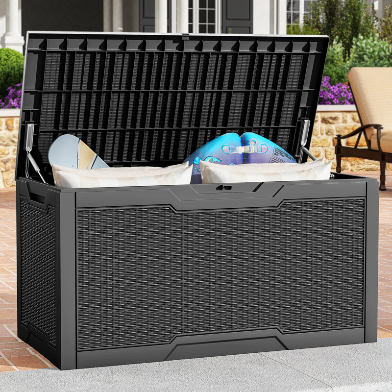 Garden Storage Box 115cm W 380L Waterproof Deck Box, Black