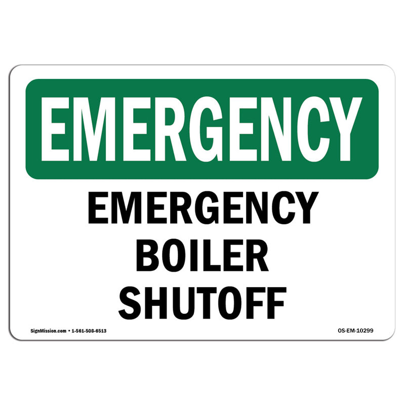 Plaque en aluminium Boiler Shutoff 12 x 18, H 18 po x l 24 po x P 0,1 po