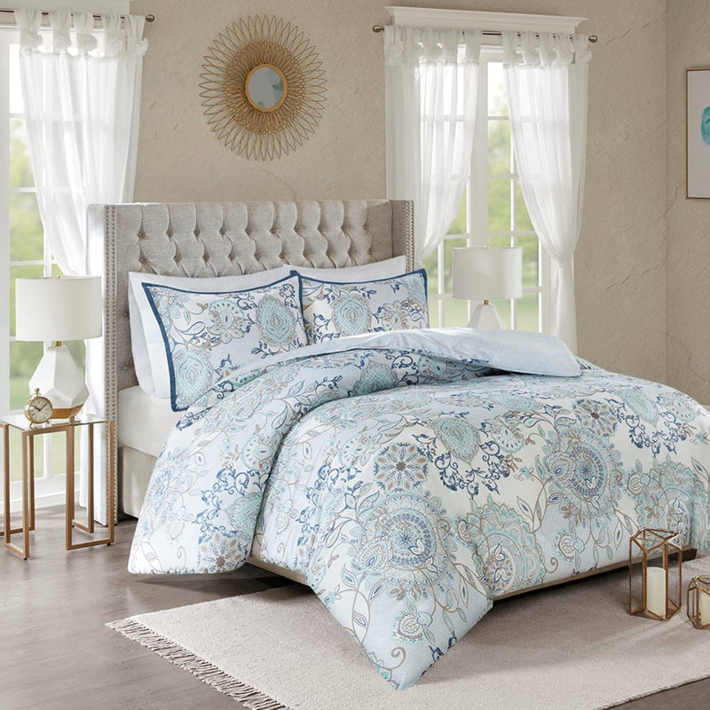 Housse de couette réversible en coton multicolore à motifs floraux colorés et imprimés pour grand lit