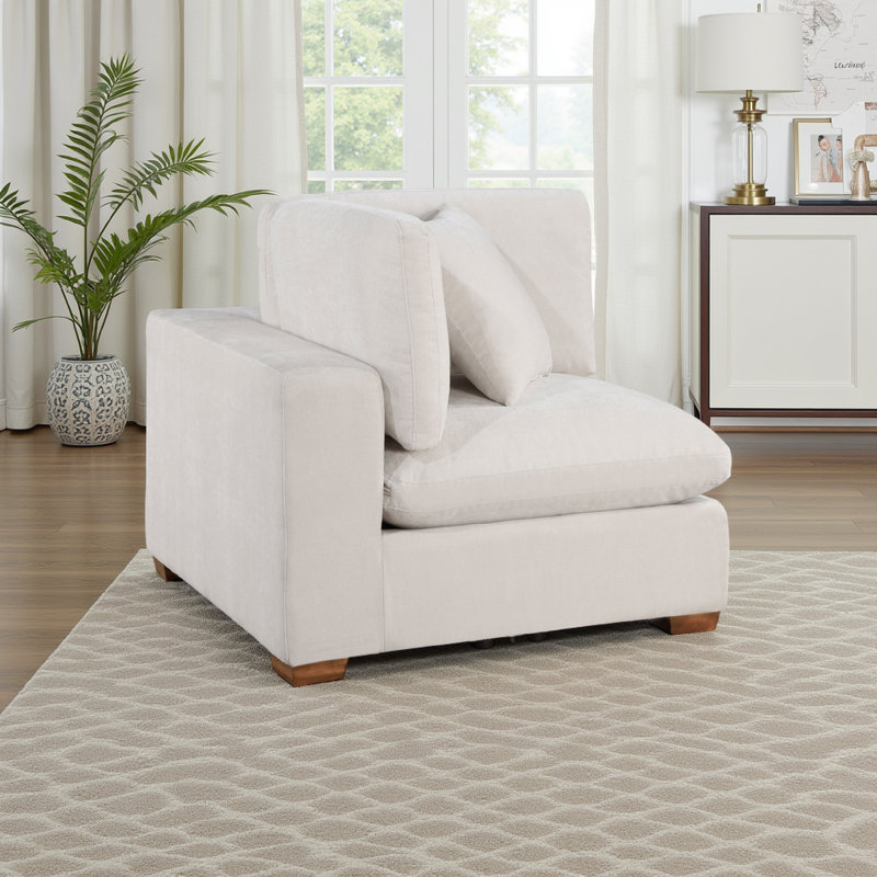 Canapé d'angle modulaire Lahe, pieds fuselés, tissu, Tissu ivoire