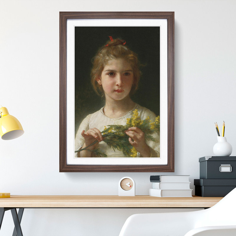 Mimosa Flower Girl by William Adolphe Bouguereau - Picture Frame Painting, 36cm H x 27cm W x 2cm D, Walnut Framed