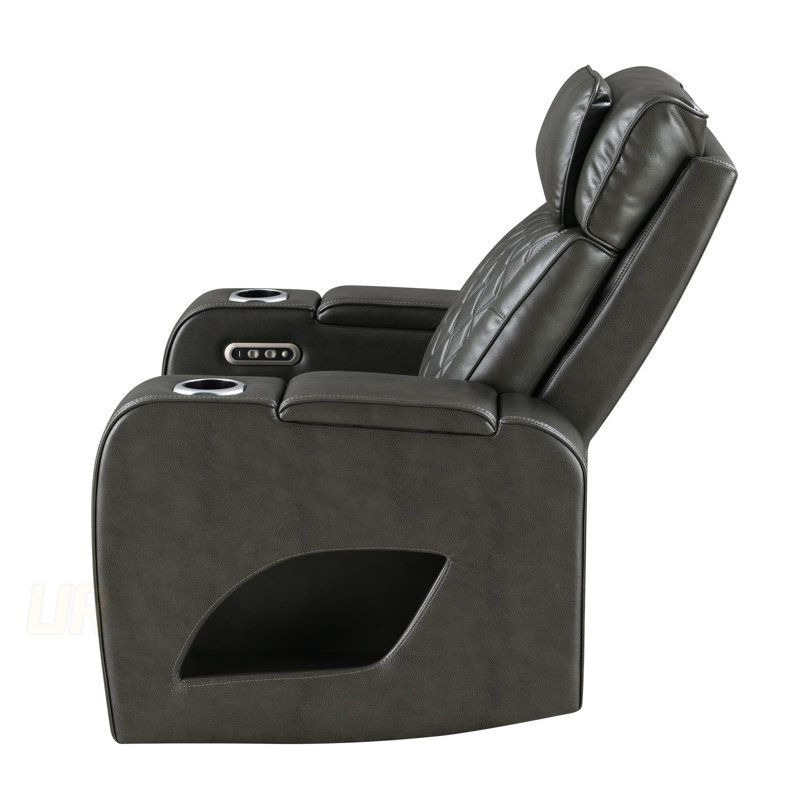 Fauteuil inclinable électrique en cuir synthétique Taddeo avec appui-tête, USB, recharge sans fil et éclairage DEL