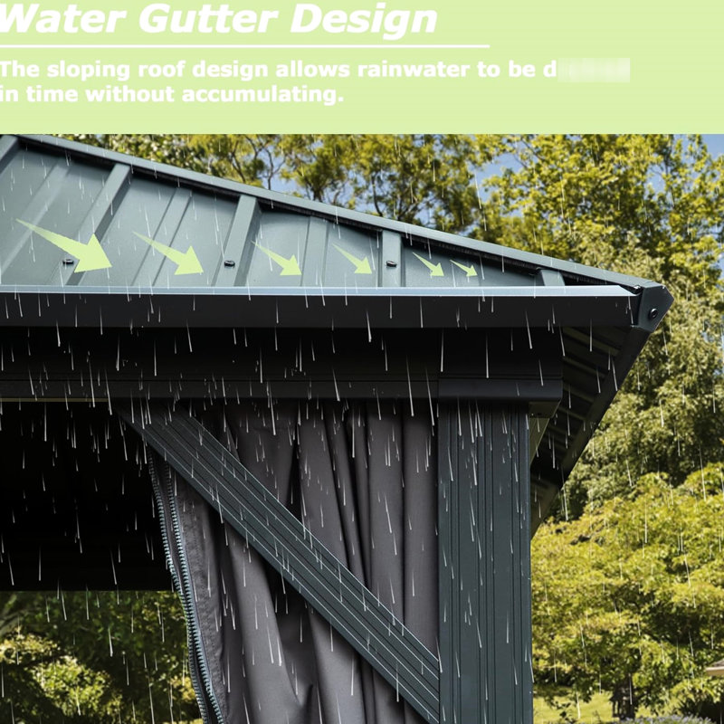 Pavillon de jardin 12 pi x 18 pi avec auvent en acier galvanisé et métal en aluminium - pour patio, cour, terrasse, cadre gris de 12 pi x 18 pi