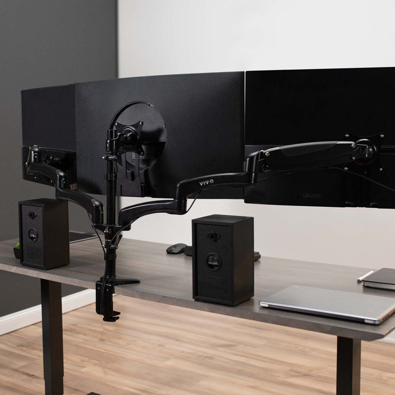 Black Triple Monitor Adjustable Desk Mount with Pneumatic Arms
