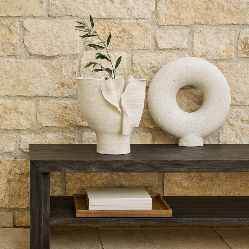 Vase Tio Modern, pétales fluides, porcelaine blanche 13 pouces