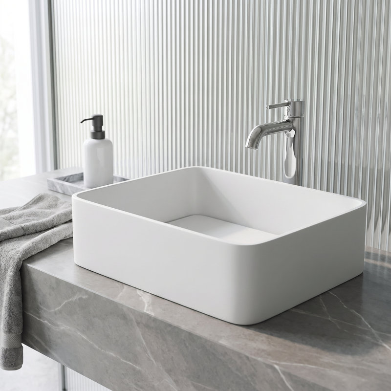 Lavabo de salle de bain rectangulaire fait à la main blanc mat L 18 po x l 15 po x H 5 po Jasmine