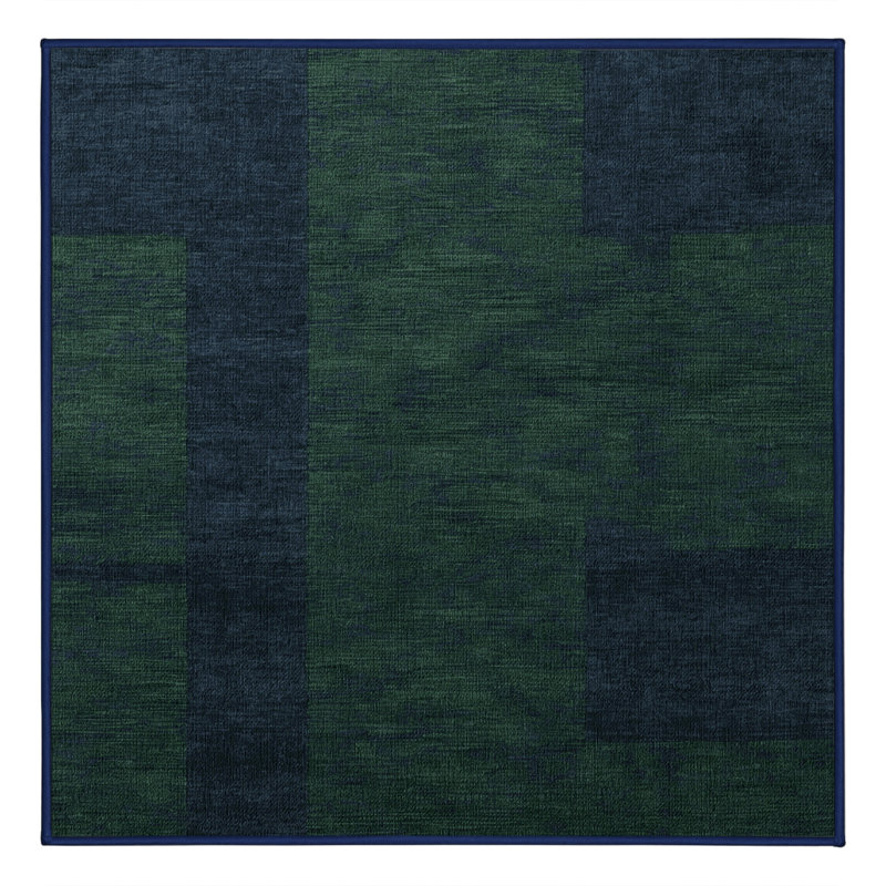 Tapis bleu en treillis lavable à la machine, Carré 3 pi