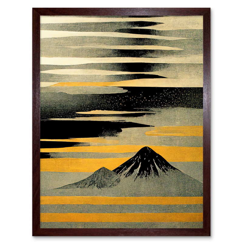 Modern Simple Mount Fuji Painting - Print, Brown Framed Paper, 43cm H x 33cm W x 2cm D