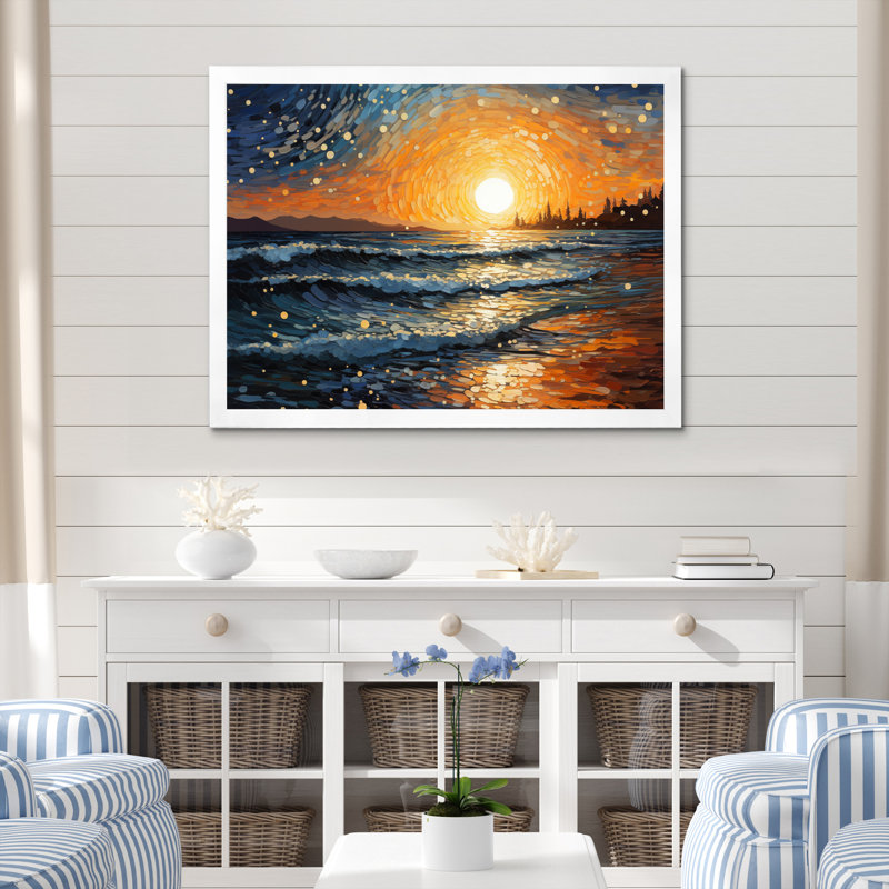Photo de plage Sables dorés - impression, H 12 po x l 20 po x P 1 po, Cadre simple blanc