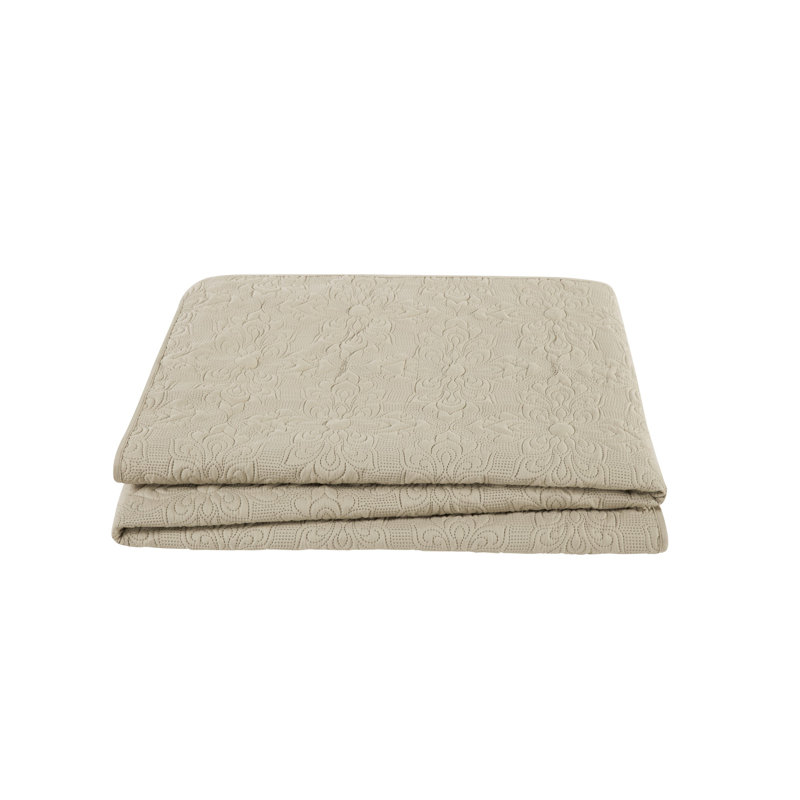 Taupe Twin Microfiber Embossed Floral Quilt Set