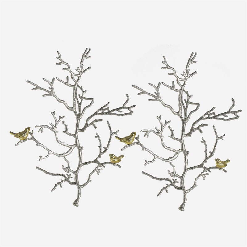 Ensemble de 2 sculptures murales en métal avec accents d'oiseaux 17 x 5,5 x 22 po