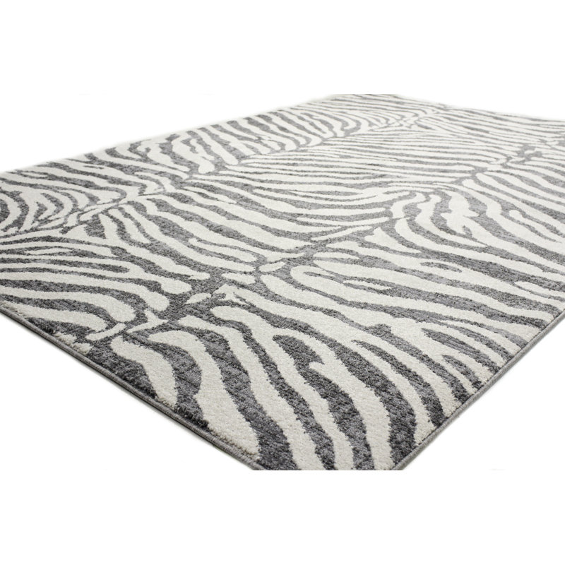 Tapis ivoire / gris à imprimé animal, Rectangle 5 pi x 7 pi 6 po