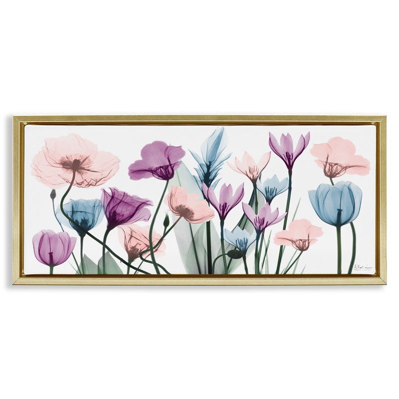 Tulipes modernes translucides pastel, H 11 po x l 25 po, Cadre flottant métallique doré