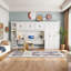 Lit simple escamotable avec armoire de bureau et armoires de rangement