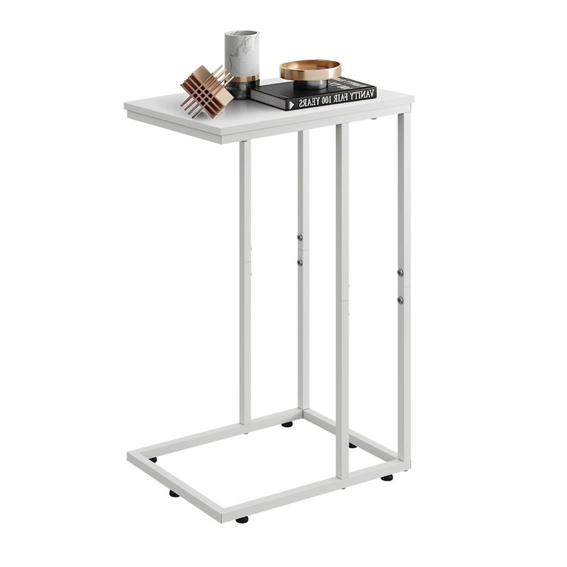 24.9'' C-Table End Table with Solid Wood Top and Steel Base for Sofa, Bed Side, White