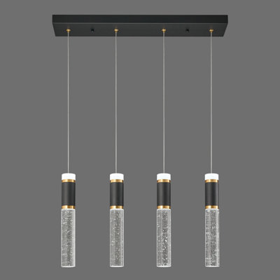 4-Light Modern Pendant Light with Bubble Crystal Shades Dimmable LED Black Gold Metal for Kitchen Island Dining Room Foyer Easy to Install