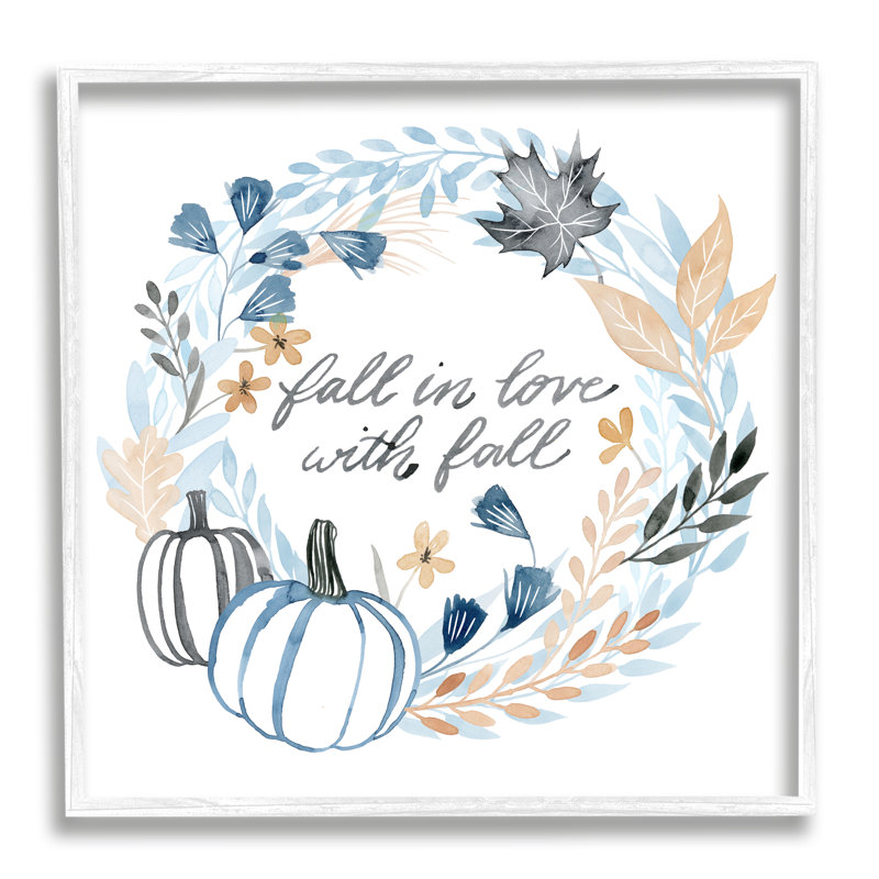 «In Love With Fall Blue Autumn Foliage Wreath», art mural sur toile tendue par Grace Popp, H 17 po x l 17 po x P 1,5 po