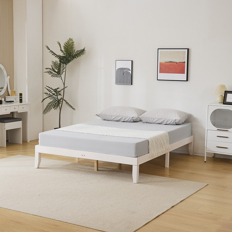 Basic Wooden Bed Frame, White, Full / Double
