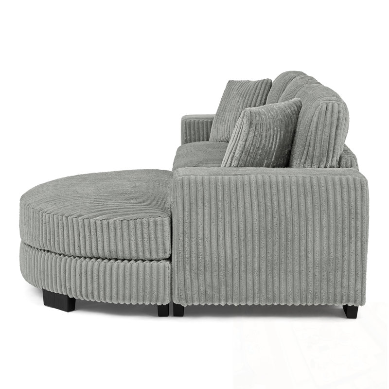 L-Shaped Sectional Sofa With Pillows And Ottoman, Gray Corduroy
