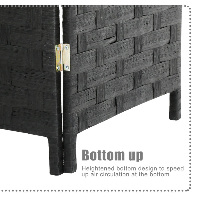 Black Woven Wood 6ft Folding Room Divider Screen