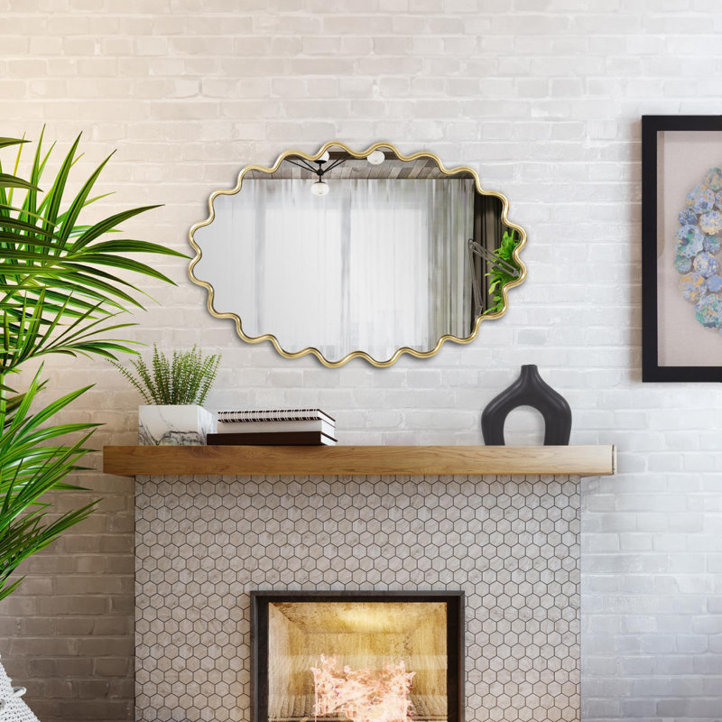 Modern Wavy Framed Oval Wall Mirror, Gold