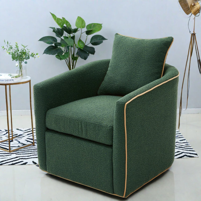 Fauteuil d'appoint pivotant moderne, revêtement bouclé vert pour des espaces de vie confortables