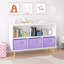 Bibliothèque pour enfants avec tiroirs pliables en tissu, idéal pour organiser des livres et des jouets, blanc / mauve