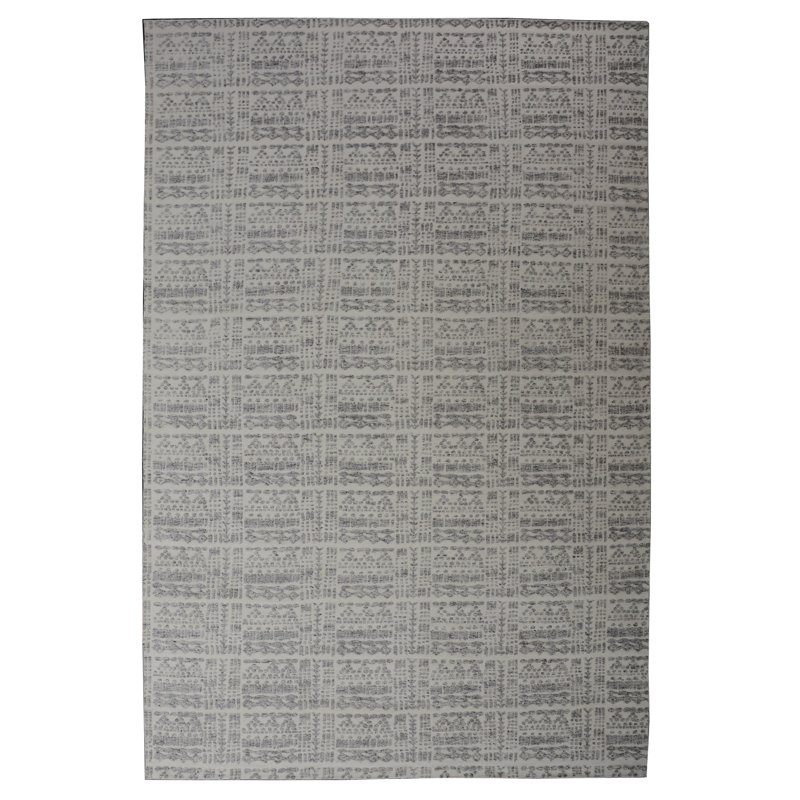 Wool Geometric Area Rug in Gray
