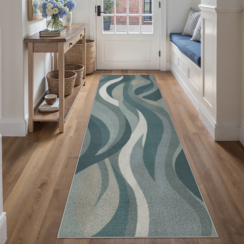 Astrum Machine Washable Abstract Art Area Rug, Runner 2' x 8', Blue